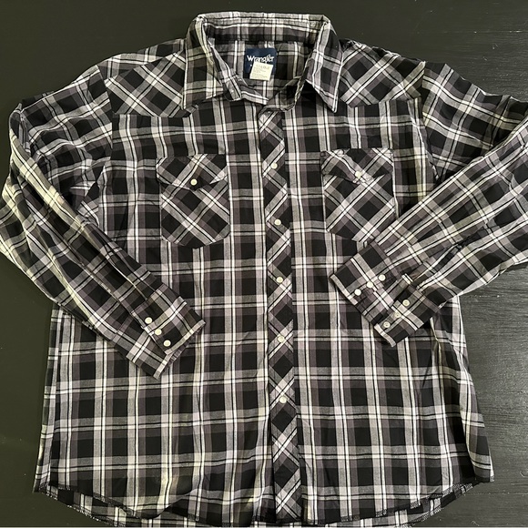 Wrangler Western Shirt Mens 2XL Plaid Long‎ Sleeve Pearl Snaps Cowboy - Picture 1 of 5